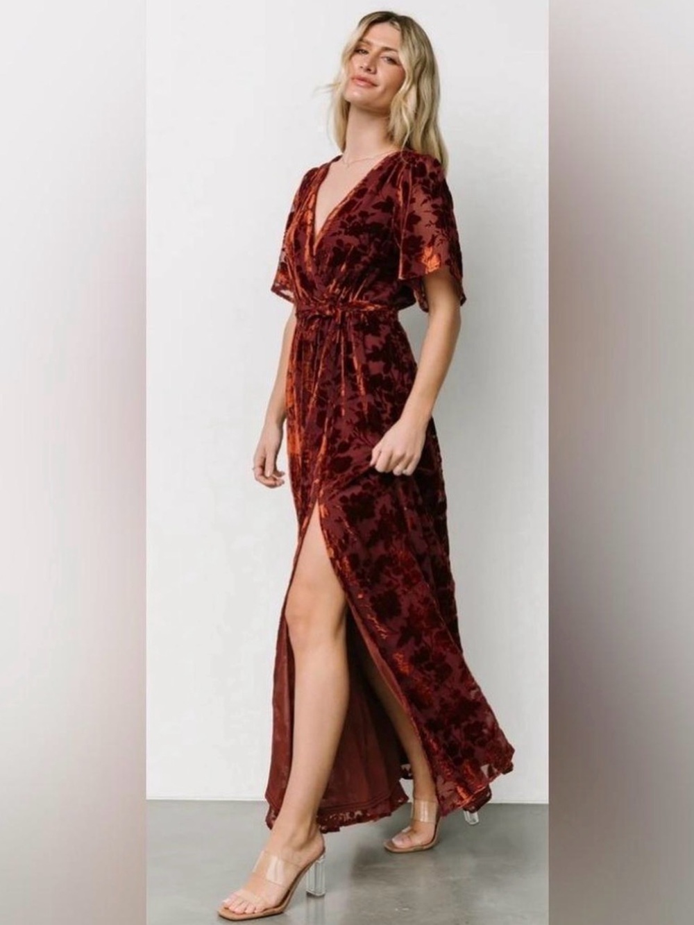 Baltic Born Uma Velvet Maxi Dress in Copper Floral size L - Picture 11 of 16